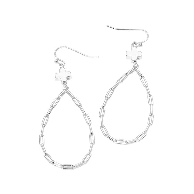 FASHNZFAB Cross Charm Paperclip Chain Teardrop Earrings Gold 4