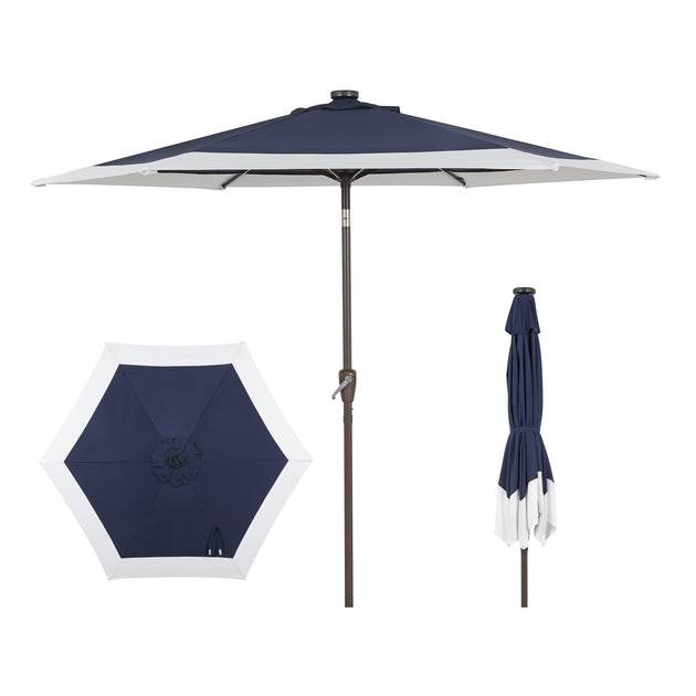 Jonathan Y Spencer Market Patio Umbrella Blue Beige 9 ft 2