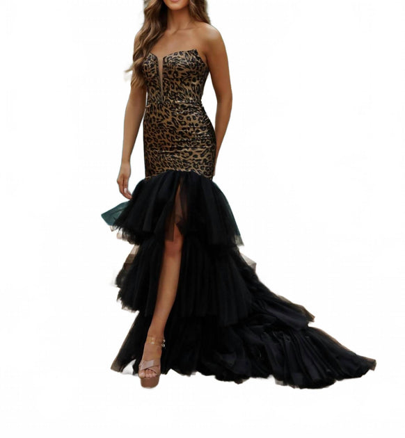 SOPHIA THOMAS Cheetah Tulle Gown Black US 6 2