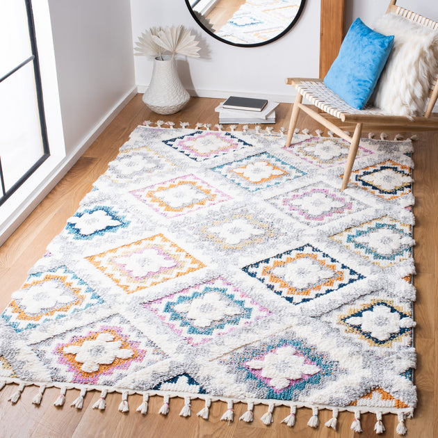 Safavieh Moroccan Fringe Shag Area Rug Grey Ivory 2