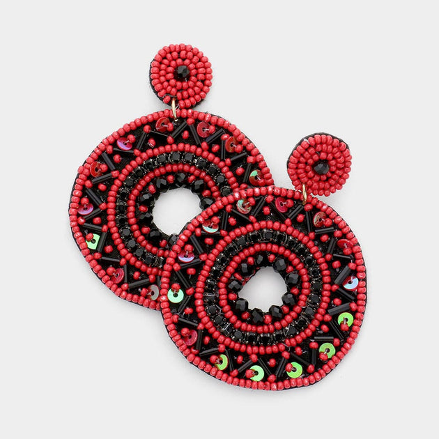 FASHNZFAB Boho Sequin Multi Beaded Open Circle Dangle Earrings Black 4