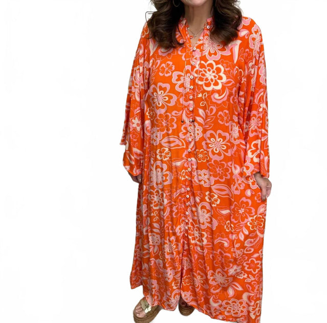 Karlie Floral 70's Kaftan Maxi Dress Orange Medium 3