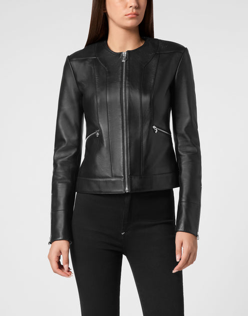 Philipp Plein Leather Biker Jacket Black Large 4
