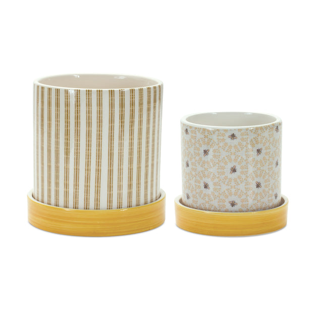 Hivvago Stone Bumble Bee Striped Planter Set Yellow 2