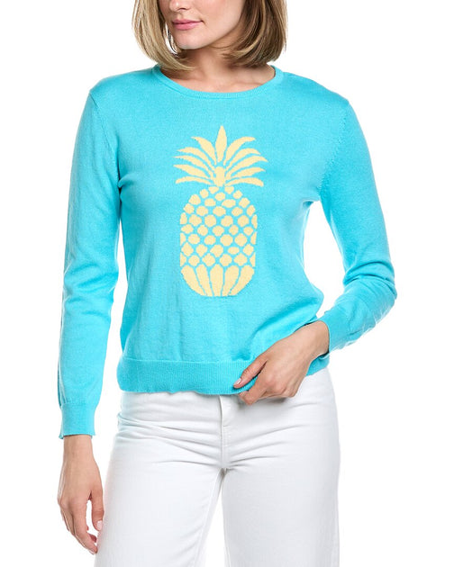 Hannah Rose Pineapple Intarsia Sweater Blue XS 2