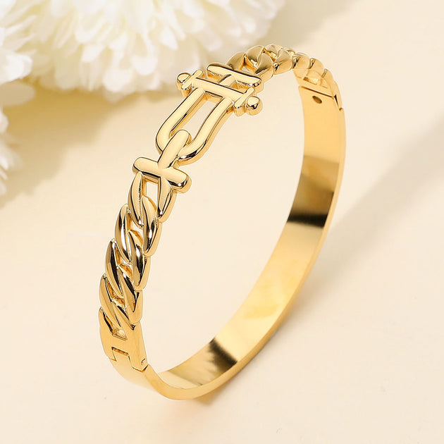 FASHNZFAB Sculptural Interlock Hinged Bangle Gold Silver One Size 2