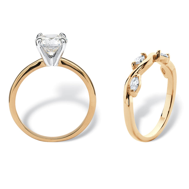 Palm 2.40 Cttw Cubic Zirconia Wedding Ring Set White Gold-Plated US 10 3