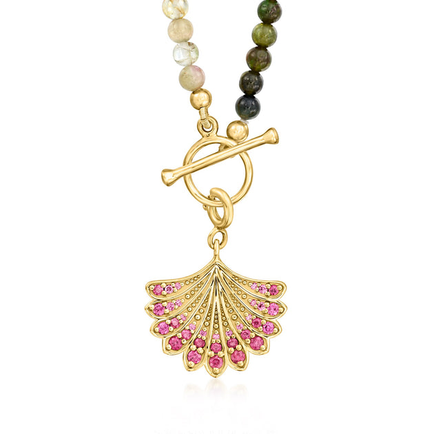 Ross-Simons Multicolored Tourmaline Bead Charm-Compatible Toggle Necklace Red 4