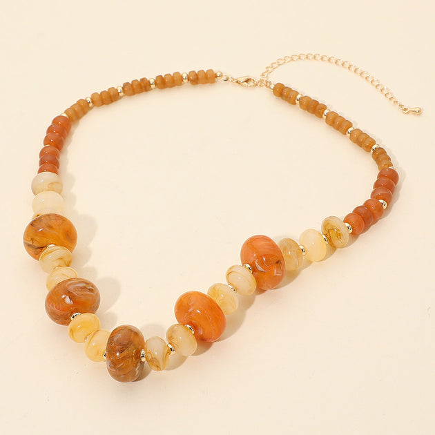 FASHNZFAB Chunky Marbled Round Beaded Necklace Brown Gold One Size 2