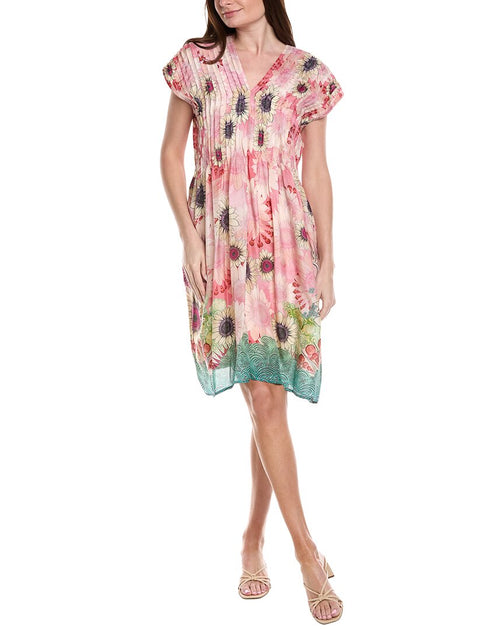 Johnny Was Rosa Pleated Silk Mini Dress Pink Small 2