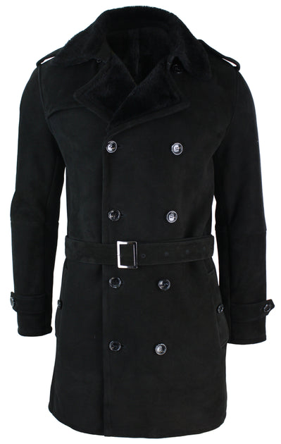 TruClothing Sheepskin Double Breasted Belted Overcoat Grey Large 2