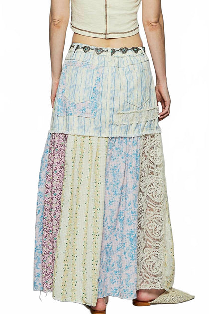 POL Jupe tissée à imprimé floral Bleu Multi Medium 3