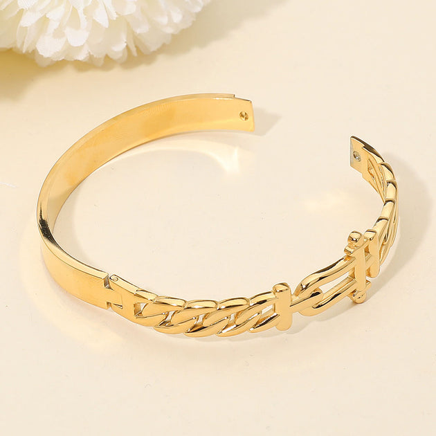 FASHNZFAB Sculptural Interlock Hinged Bangle Gold Silver One Size 3