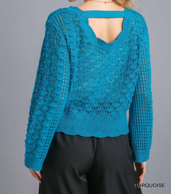 Umgee Crochet Pullover Top Blue Large 3