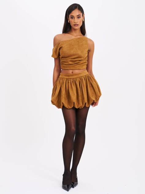 Miss Circle Yuna Bubble Hem Skirt Brown Large 2