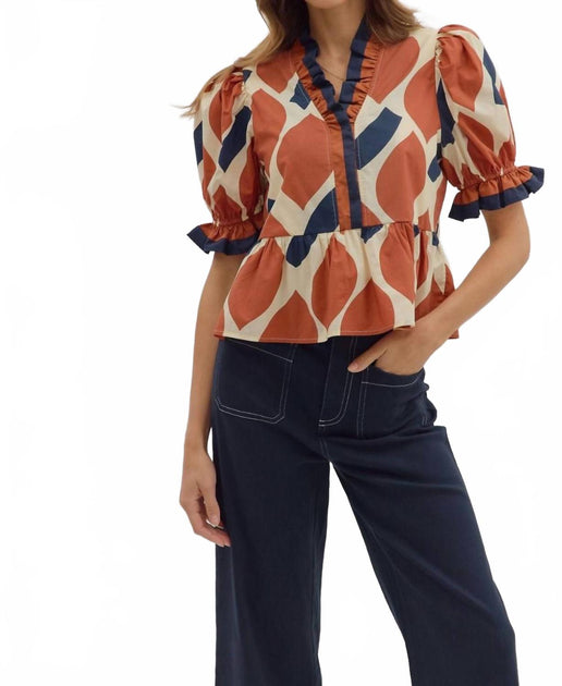 entro Abstract Print Top Orange Small 2