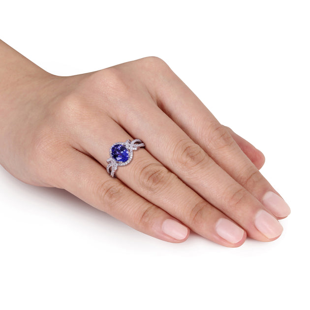 Mimi & Max Tanzanite Diamond Ring 14k White Gold Blue US 7 3