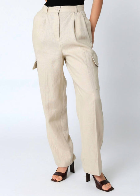 OLIVACEOUS Arya Linen Cargo Pants Beige Large 2