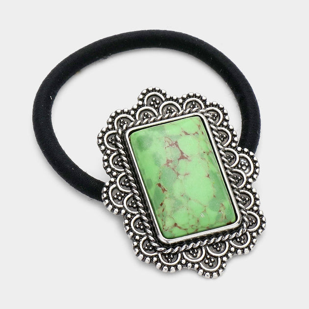 FASHNZFAB Rectangle Natural Stone Stretch Hairband Green 2