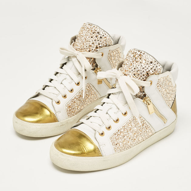 Gina White/Gold Leather High Top Sneakers White EU 39 3