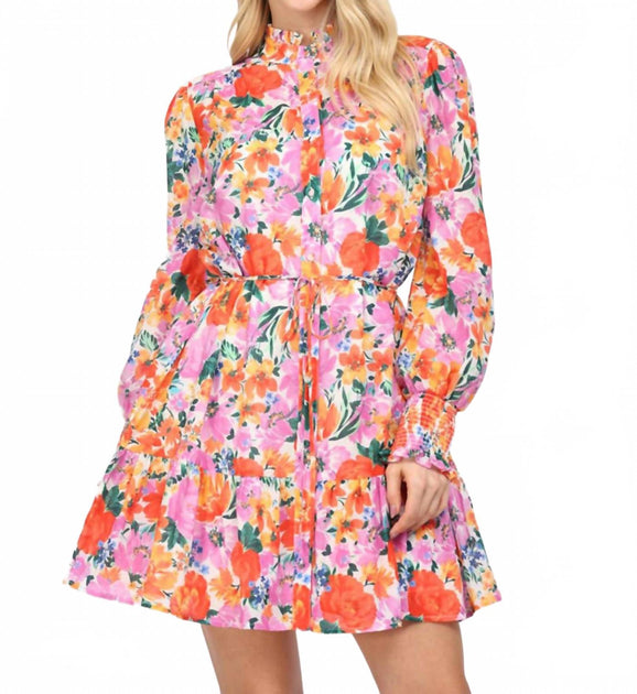 Fate Floral Button Front Dress Multi Medium 3