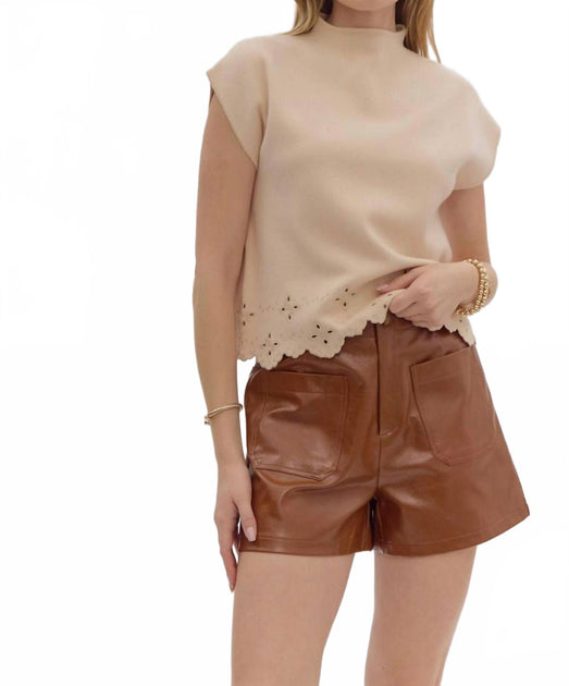 Entro Scalloped Sweater Top Beige Large 2