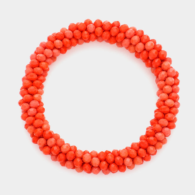 FASHNZFAB Faceted Beaded Stretch Bracelet Pink Red 3