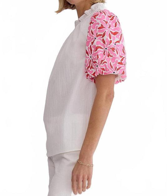 entro Mock Neck Embroidered Sleeve Top White 1X 4