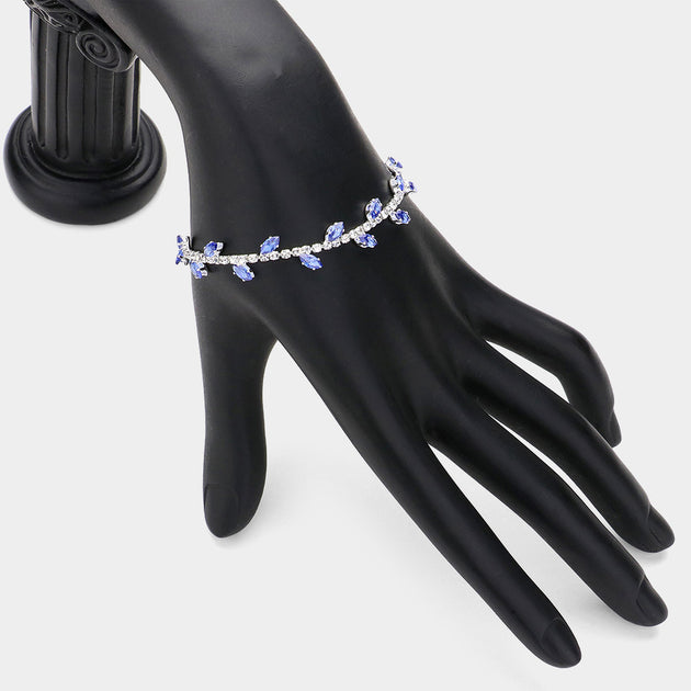 FASHNZFAB Marquise CZ Stone Cluster Leaf Vine Bracelet Black 7