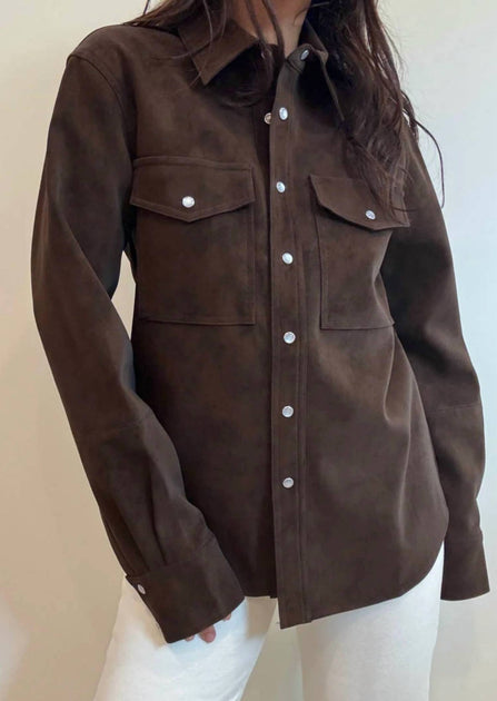Et Clet Suede Button Up Shirt Brown Small 2