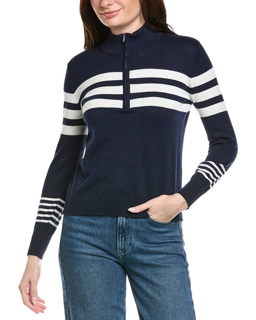 Hannah Rose Stripe 1/2-Zip Pullover Blue Medium 2