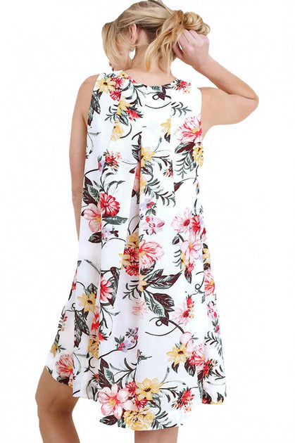 Umgee Blumen-Keyhole-Kleid Weiß XL 3