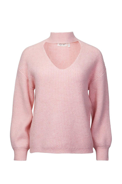 RD Style Cutout Ribbed-Knit Turtleneck Sweater Pink Large 2