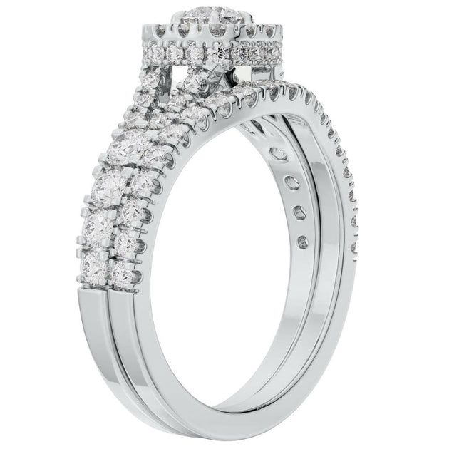 Pompeii3 Cushion Halo Diamond Ring Set White US 6 4