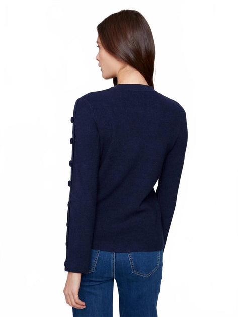 Charlie B Ribbed Crew Neck Sweater Blue XS 4