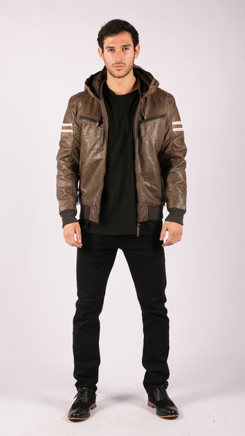 TruClothing Hood Leather Bomber Jacket Red White XXL 3