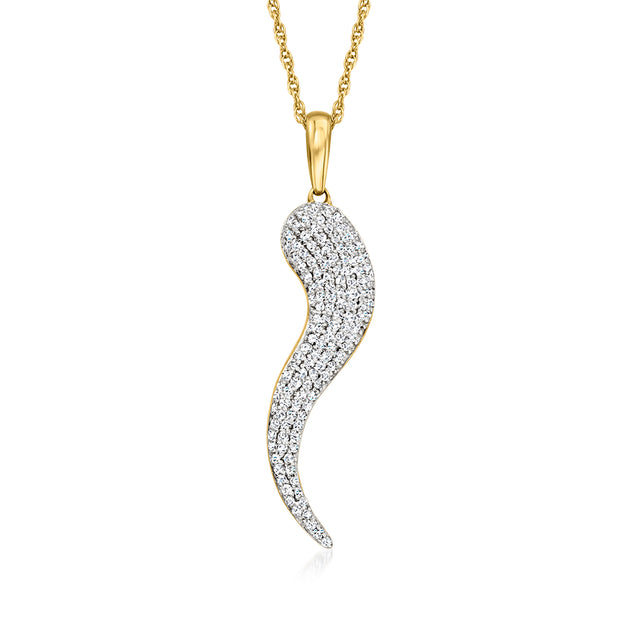 Ross-Simons Pave Diamond Italian Horn Pendant Necklace Multi 2