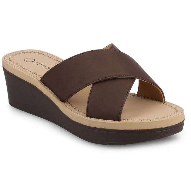 Journee Collection Biara Platform Wedge Sandals Brown US 10 2