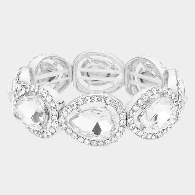 FASHNZFAB Teardrop Glass Crystal Stretch Bracelet Multi One Size 8