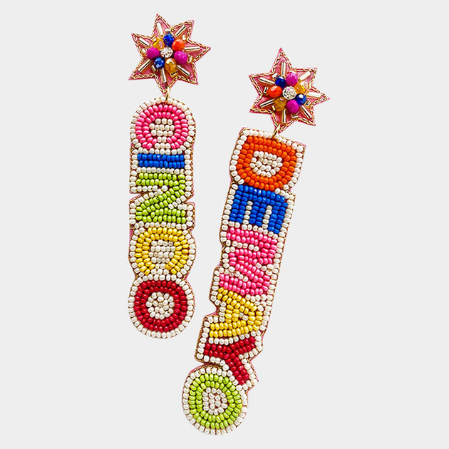 FASHNZFAB Cinco De Mayo Seed Beaded Dangle Earrings Blue 3