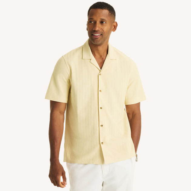 Nautica Relaxed Fit Printed Button-Up Polo Yellow Medium 2