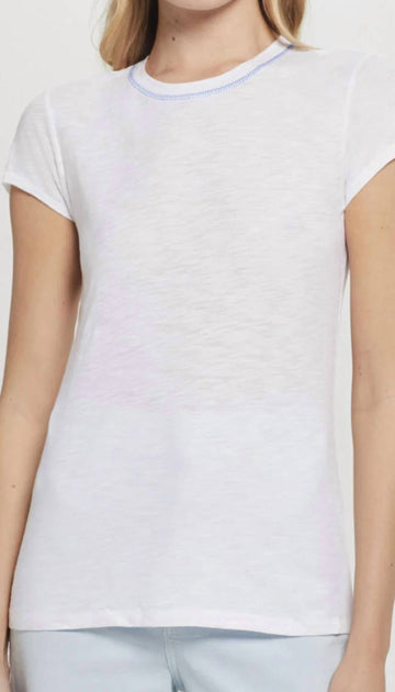 GOLDIE Contrast Stitch Ringer Tee White Small 2