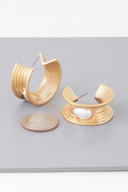 FASHNZFAB Flared Pearl Teardrop Hoop Earrings Silver One Size 4