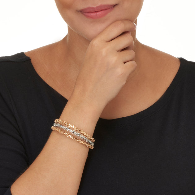 Palm Textured Goldtone and Silvertone Cuff Bracelets Silver One Size 4
