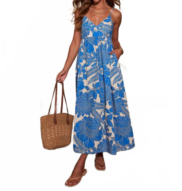 Olivaceous Abstract Maxi Dress Blue Large 2