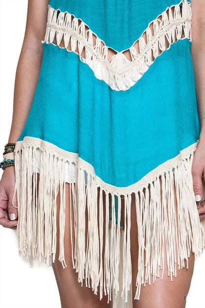 umgee Crochet Fringe Tunic Blue Medium 3