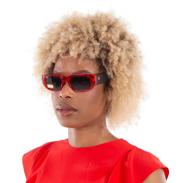 SPY GENRE Rectangular Sunglasses Translucent Red Matte Black 3