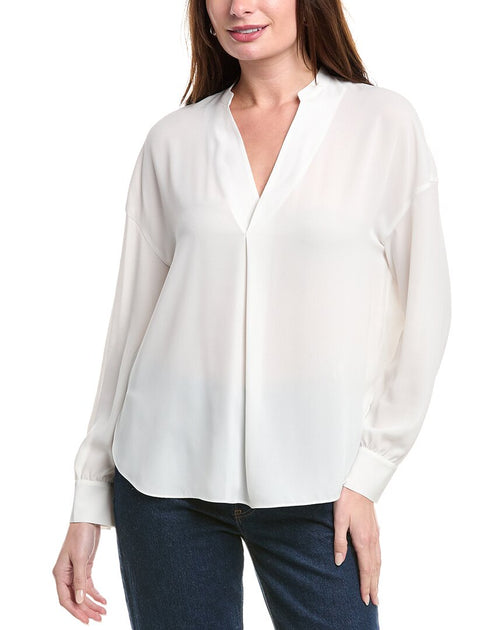 Vince Front Pleat Blouse White Large 2
