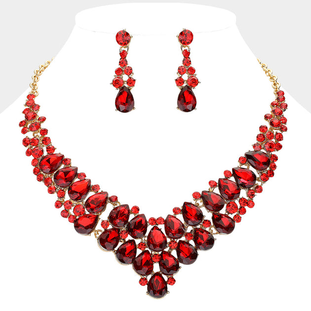 FASHNZFAB Teardrop Stone Cluster Collar Necklace Silver One Size 2