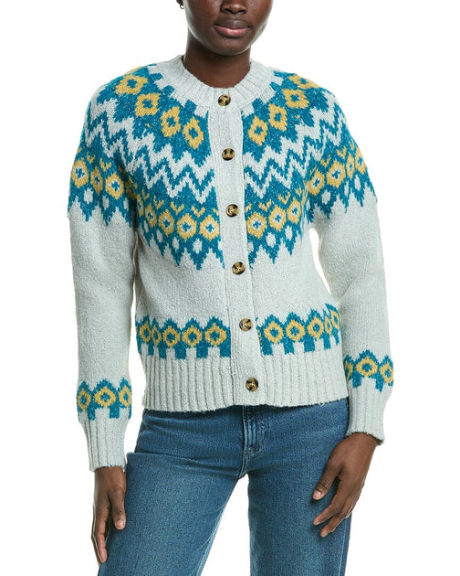 Cardigan Fair Isle Design History Bleu Medium 2